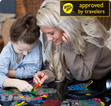 Mother and daughter scratching map